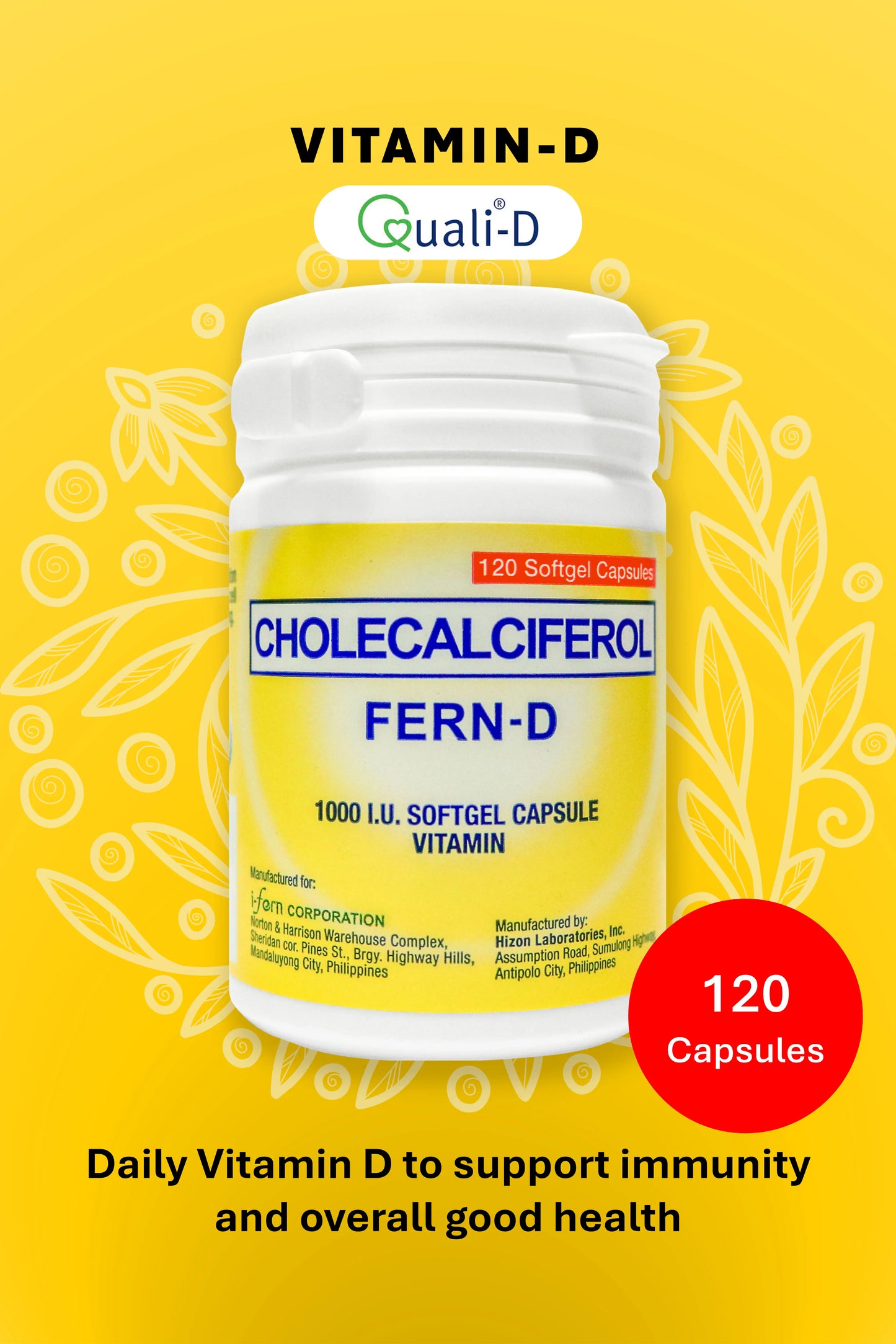 Fern-D – Vitamin D₃ Supplement (1,000 IU) Softgel 120 Capsule