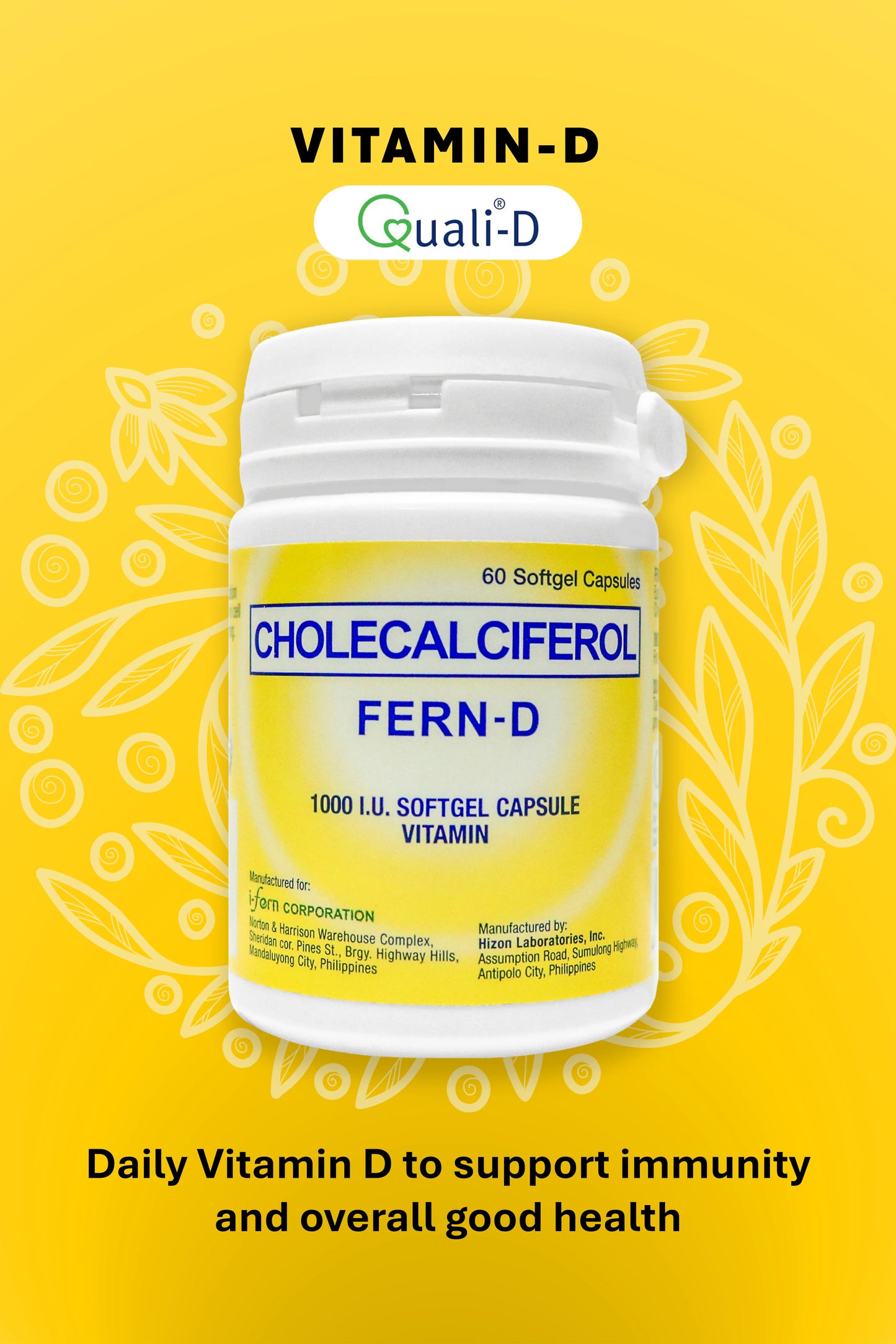 Fern-D – Vitamin D₃ Supplement (1,000 IU) Softgel 60 Capsule